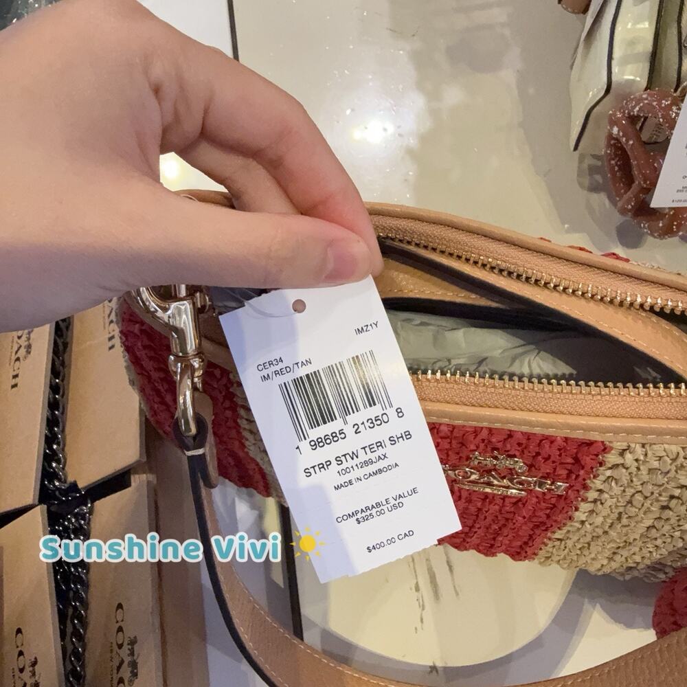 NWT Coach Teri Shoulder Bag With Stripes And Charm Gold/Red/Tan CER34 - Picture 3 of 12